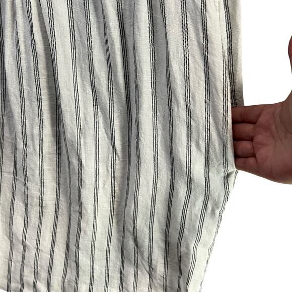 Quince Dress Small White Black Stripe Pintuck European Linen Boho Beach Pockets - Picture 6 of 15